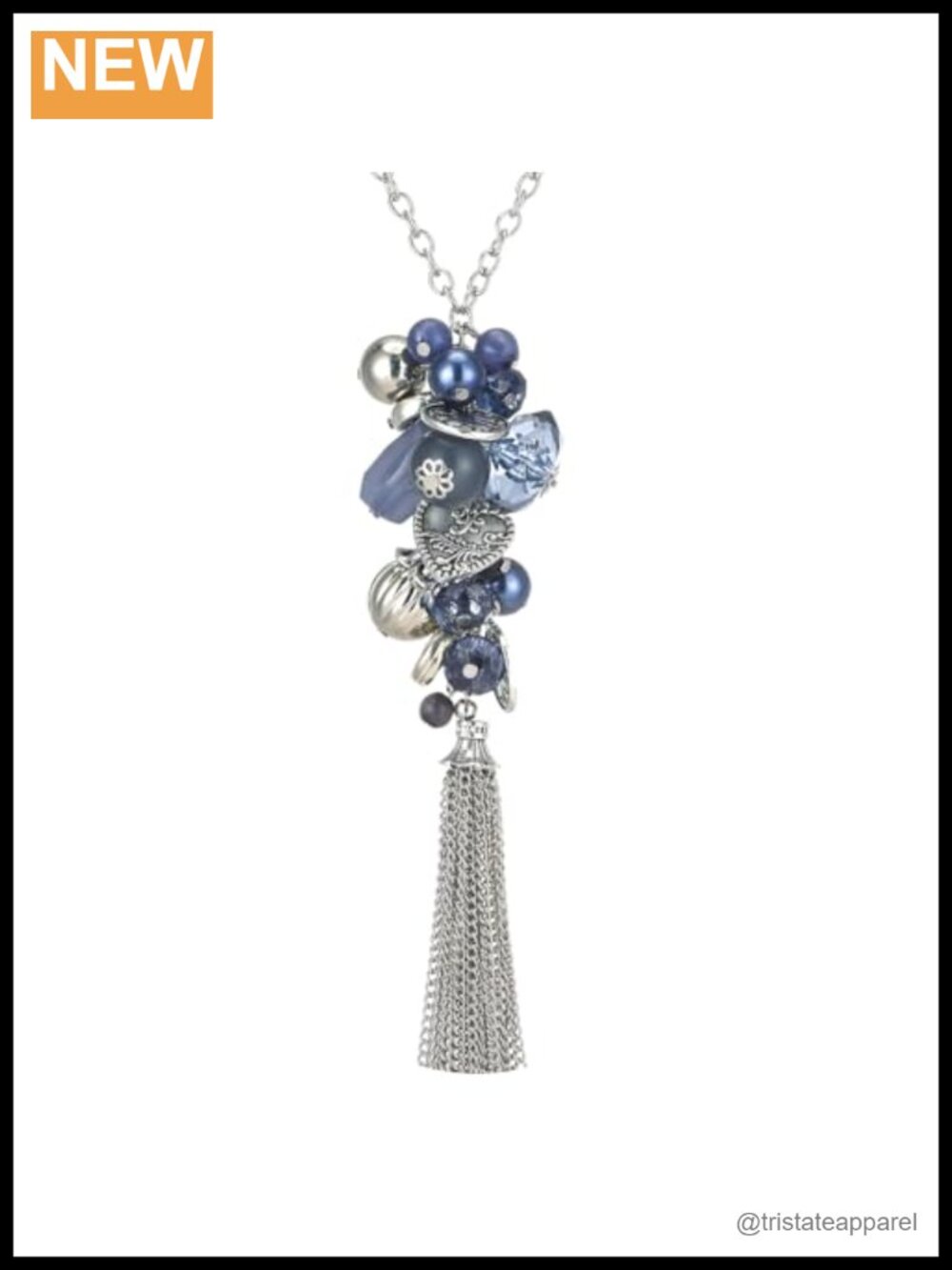 Silver Long Tassel Necklace Boho Chain Beaded Pendant 88cm Adjustable Gift